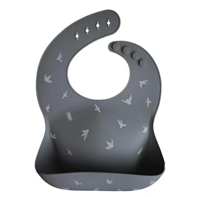 Imagen de mushie Babero de Silicona para Bebés Baberos Alimentación con Bolsillo Fáciles Lavar 4 Tamaños Ajustables Accesorio Durable Niños Pequeños y Niñas Seagull Cadet