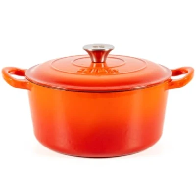 Imagen de Lätt Home Cocotte Hierro Fundido Esmaltado Naranja. Redonda 23x11 CM 4 L. Olla Elegante, Resistente, Especial para Inducción y Apta todos tipo de Cocina