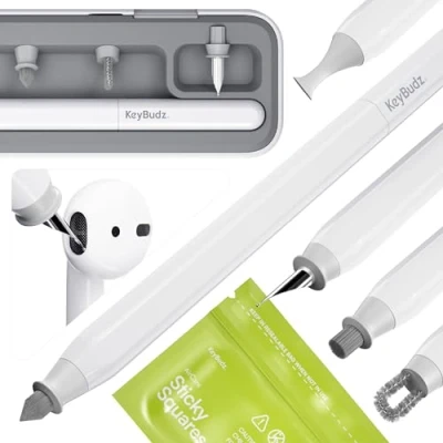 Imagen de KeyBudz Air Care 2.0 AirPods Kit de Limpieza para AirPods, iPhone y Dispositivos Apple con Adhesivos Cuadrados, Estuche rígido Viaje Patentado cepillos Intercambiables