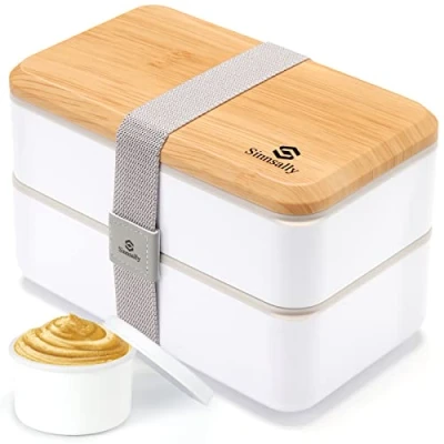Imagen de Fiambrera Bento Lunch Box,1400ml para Adultos,Bento box Japonés,lunch Sin BPA Hermetica fugas,Recipiente alimentos con compartimentos y juego de cubiertos,Microondas Lavavajillas
