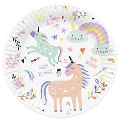 Imagen de Folat 61927 Vajilla Ø 23cm 8 piezas Unicorns &amp; Rainbows Platos de papel para Cumpleanos, Fiesta infantil, Despedida Soltera, Compromiso, Boda, Aniversario, multicolor