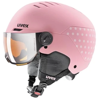Imagen de uvex rocket jr visor, casco de esquí infantil robusto, con visera, ajuste talla individualizado, pink confetti matt, 54 58 cm