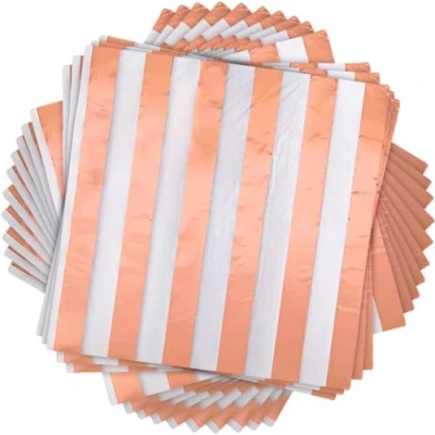 Imagen de Unique Party Servilletas de Papel Diseño Rayas Color Oro Rosa Paquete 16 (53272)