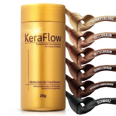 Imagen de KeraFlow Fibras capilares para espesar el cabello, lograr cabello completo en segundos, ocultar fino 28 g (castaño oscuro)