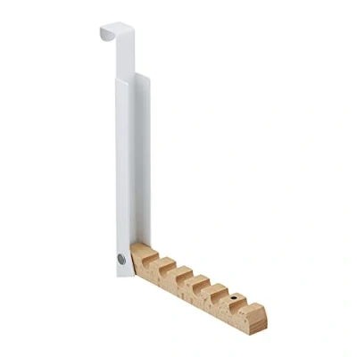 Imagen de Relaxdays Türgarderobe Gancho Plegable para Puerta, Colgante, Colgador 6 Perchas, Metal y Madera, Renvalso hasta 2 cm, Blanco, Hierro
