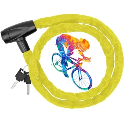 Imagen de candado de Cadena, Cadena antirrobo, Bicicleta con Llave, Seguridad para Bicicleta,Antirrobo Bloqueo montaña (Amarillo, 4*1200 mm)