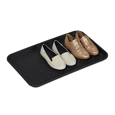 Imagen de Relaxdays Bandeja Zapatos Grande, Relieve, Anti Goteo, Zapatero, Boot Tray, Recibidor, PP, 1 Ud., 3 x 60 40 cm, Negro