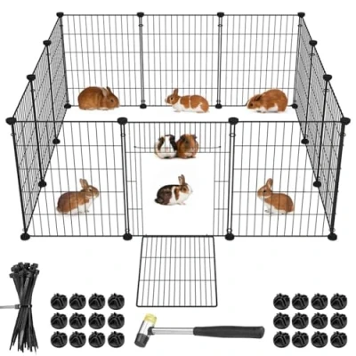 Imagen de BAKAJI Recinto con Puerta para Animales de pequeño tamaño, Personalizable Metal, Valla Modular cobayas, hámsteres, Conejos, Chinchillas, Interiores y Exteriores (110 x 75 49)