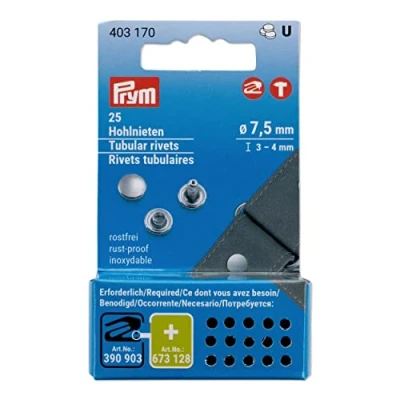 Imagen de Prym plateado Vario Creative Tool 403170 Remaches huecos (diámetro 7,5 unidades), color, Latón, 3 4 mm, 25 Stück