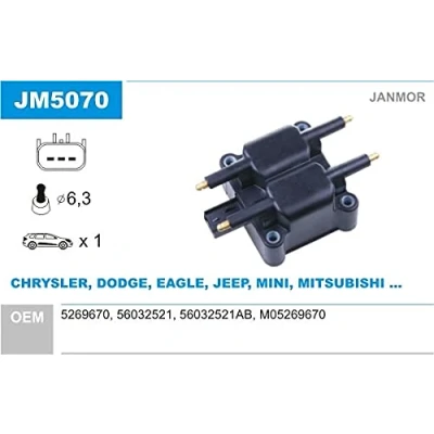 Imagen de JANMOR JM5070 Bobina de encendido MINI: Hatchback, Cabrio, CHRYSLER: VOYAGER 4, NEON 2, PT Cruiser Familiar, JEEP: WRANGLER 2