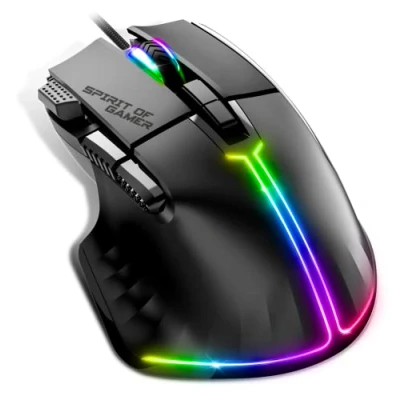Imagen de Spirit Of Gamer Ratón Gaming con Cable para PC 12800 dpi Raton 8 Botones programables y 1 Rapid Fire 13 Efectos de Retroiluminación RGB Mouse Ergonómico Apoyo Pulgar