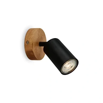Imagen de BRILONER Apliques madera, giratorio, GU10, máx. 9W, aplique pared dormitorio, lámpara aplique, de pared, lámpara, focos interior, 9x8.5 cm