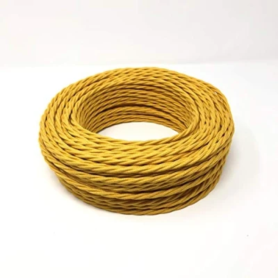 Imagen de Cable eléctrico trenzado/trenzado revestido de tela. Color amarillo mostaza algodón. Sección 2 x 0,75