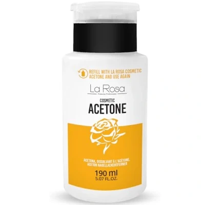 Imagen de LaRosa ACETONA COSMÉTICA 190 ml en botella con dispensador/bomba: la fórmula más fuerte aditivos que protegen las uñas y piel alrededor de ellas, REMOVEDOR aroma a LIMA