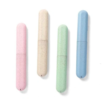 Imagen de Estuche de cepillo dientes almacenamiento para viaje 4 piezas cubierta cepillos paja trigo respetuoso con el medio ambiente la escuela