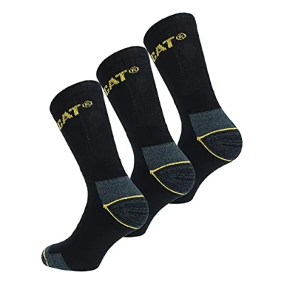 Imagen de CAT 3 Pares Calcetines CATPERILLAR de trabajo para hombres reforzados en el talón y la punta, Algodón (Negro, 3942)