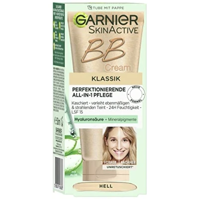 Imagen de Garnier SkinActive BB Cream Crema de día todo en 1 con ácido hialurónico y aloe vera, oculta las irregularidades, SPF 15, clásico, brillante, 50 ml
