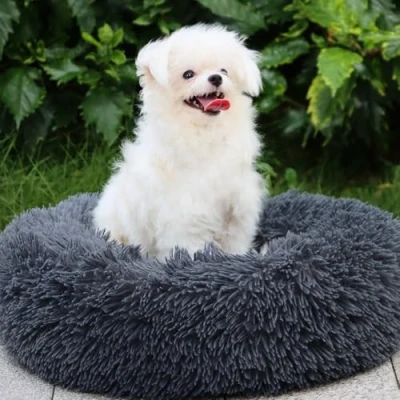 Imagen de MDDK DY Cama Perro Suave Gato Redonda, Camas de Gatos Perros ，Cómodo y Cálida para Mascotas Pequeños, 50cm, Gris Oscuro