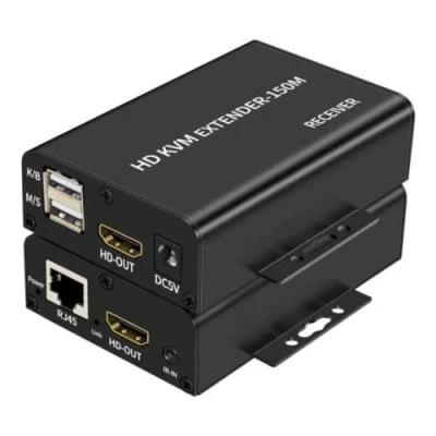 Imagen de 150M HDMI KVM Extender over Cat5e Cat6 1080P USB Transmit with Loop out Support Keyboard Mouse Extension