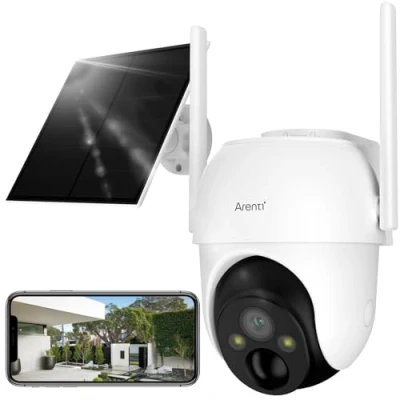 Imagen de ARENTI Cámara Solar Exterior 2K/3MP, PIR, inalámbrica, Nube, IP65, vigilancia, Audio bidireccional, Alexa Compatible