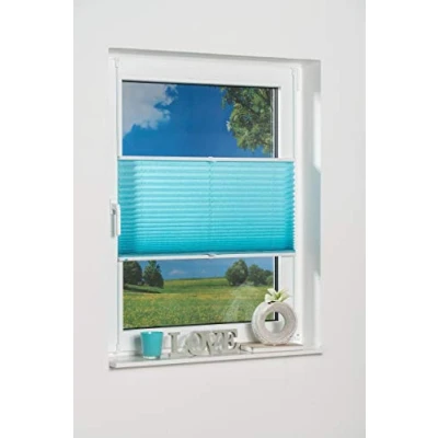 Imagen de K home Cortina Plisada Palma con fijación de Arandelas, poliéster, Iceblau, 60 x 210 cm