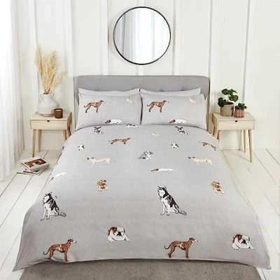 Imagen de Rapport Home Dog Juego de Funda edredón Reversible Microfibra, tamaño King, Color Gris