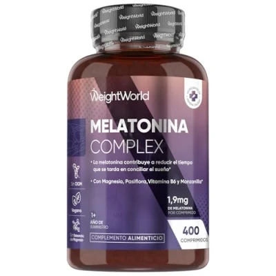 Imagen de Melatonina Pura 1,9 mg Complex con Magnesio y Pasiflora 400 Comprimidos Más de 1 Año Suministro Inductor del Sueño Natural Vitamina B6 Liberación Prolongada Sin Gluten, Apto Veganos