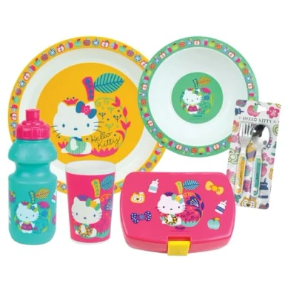 Imagen de HELLO KITTY Juego de vasos para niños (1 vaso 220 ml, 1 asiento hueco, 16 cm diámetro, 22 cm, cucharón 350 caja aperitivo y 2 cubiertas 13,5 recipiente