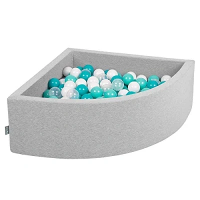 Imagen de KiddyMoon 90X30cm/300 Bolas Piscina De ∅ 7Cm para Ninos Cuarto Angular Hecha En La UE, Grisclr:Turquesa Claro/Blanco/Transparent/Turquesa