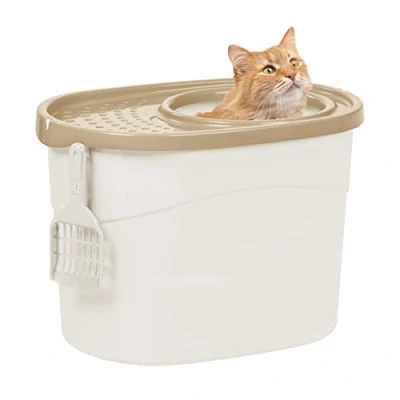 Imagen de Iris Ohyama Arenero gato cubierto con pala, Hasta 7kg, Blanco/Beige, Caixa de areia para gatos, Caja, gatos grandes y pequeños, Cerrado, Cagadero, WC, Libre BPA, Cat Litter Box, TECL 20