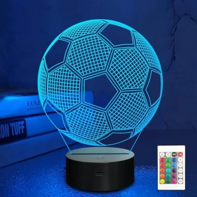 Imagen de MOUJUCHI luz de fútbol, lámpara nocturna ilusión 3D, 16 colores cambiantes con control remoto, regalo ideal para niños y