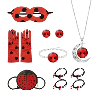 Imagen de NyxSeat 1 juego de disfraz mariquita, ropa creativa personalizada para niños, juguetes, accesorios, máscaras, guantes, joyas, bolsos, cuerdas el pelo, adecuado fiestas temáticas (rojo y