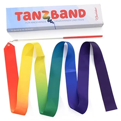 Imagen de KLEINTOBER Cintas de Gimnasia rítmica Premium para niños I Cinta Baile Bailarinas Color Arco Iris, con Instrucciones Divertidas Actividades y Entrenamiento Óptimo Regalo niña
