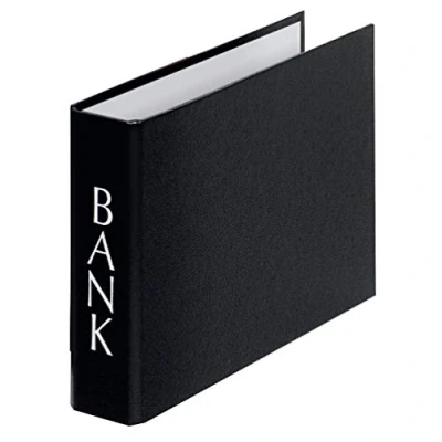 Imagen de Archivador de banco Falken original fabricado en Alemania, para DIN A5 horizontal con funda plástico polipropileno exterior, 2 anillas, color negro