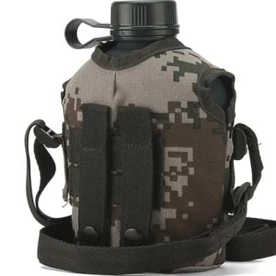 Imagen de LOJAX Botella de Agua Militar Aluminio 1 litro con Bolsa Nailon Reforzado, cantimplora(B)