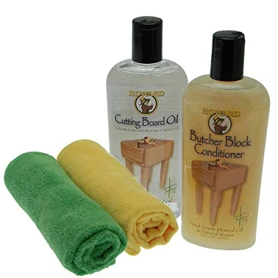 Imagen de Howard Tabla de cortar aceite y acondicionador para carnicero (355 ml) con paños uso en bloques carnicero, tablas pan, herramientas cocina madera