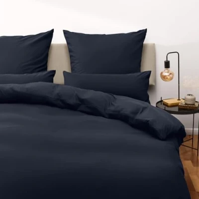 Imagen de Blumtal Juego de Funda Nórdica Microfibra Muy Suave y Transpirable Set 3 Piezas Edredón Nórdico + 2 Fundas Almohada para Cama 150, Azul Oscuro