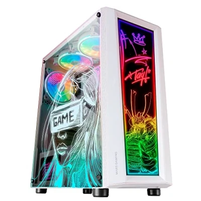 Imagen de MARS Gaming MC ART Blanco Caja PC ATX Doble Cristal Templado Dibujable ARGB 12 Modos Ventilador 12cm RGB