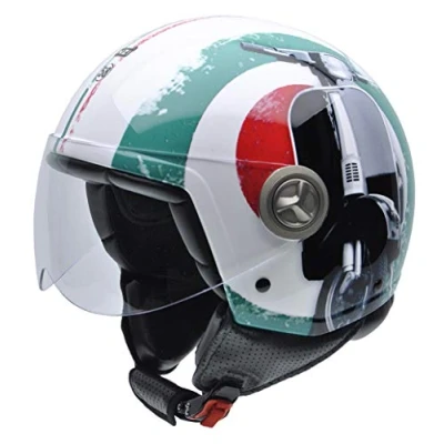 Imagen de NZI 3D Vintage II Supercinquantotto Casco de Moto, Rojo/Blanco/Verde Mix Bandera Italiana y Detalle M
