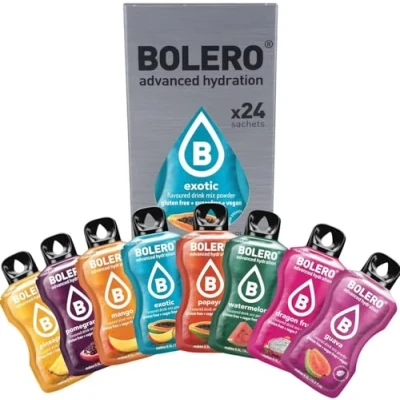Imagen de Bolero EXOTIC MIX 24x3g Polvo de jugo sin azúcar, endulzado con stevia y enriquecido vitamina C gluten apto para veganos Mezcla diferentes sabores exóticos