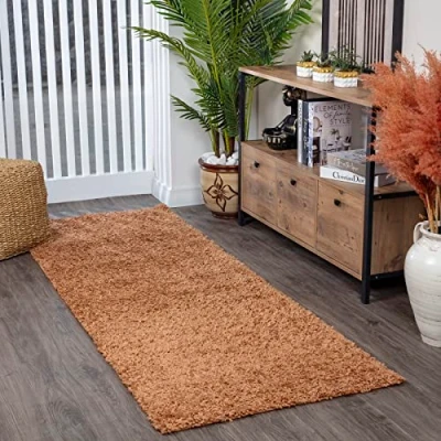 Imagen de Surya Home Shaggy Rug Alfombra de Pasillo para Cocina, Entrada Pelo Largo Berber Abstracta, Grueso y Esponjoso Grande 80x220cm, Terracota