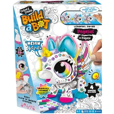 Imagen de BUILD a BOT PEGASUS Robot animal Interactivo Para construir y personalizar niños partir de 4 años 20 piezas montaje + rotuladores, pegatinas gemas Unicornio Pilas no