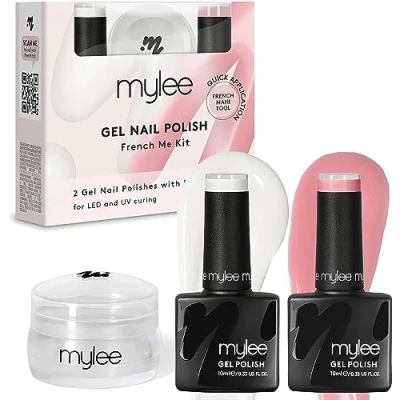 Imagen de Mylee Kit French Me con Estampador Manicura Francesa de Calidad Salón en Casa, Incluye Esmalte Uñas Gel Blanco y Nude + Herramienta Estampado Silicona Transparente