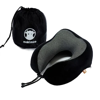 Imagen de almohada de viaje espuma viscoelástica, para el cuello con soporte la cabeza 360 grados, cómoda y liviana, ideal dormir en avión, automóvil, autobús uso doméstico (negro)