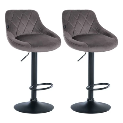 Imagen de CLP Set De 2 Taburetes Bar Lazio En Terciopelo I Butacas Giratorias Cocina con Base Metálica &amp; Reposapiés, Color:Crema, Color del Marco:Blanco