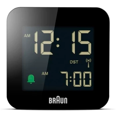 Imagen de Braun Reloj Despertador de Viaje controlado por Radio Zona con Hora Central Europea (DCF) función repetición, configuración rápida, Alarma pitido en Crescendo Negro, BC08B DCF.