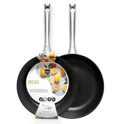 Imagen de Elma Set de Sartenes Aluminio Forjado ZEST con Mango Acero, Revestimiento Antiadherente Tricapa Quantanium, Full Induction, para Todo Tipo Fuegos, 24 28 cm