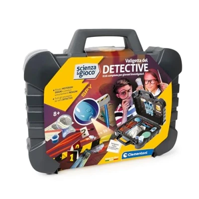 Imagen de Clementoni Scienza e Game Lab Maletín Experimentos, Laboratorio científico 8 años, Juego Detective, Ciencia forense, detección de Huellas, Italiano, Fabricado en Italia, 19386, Multicolor