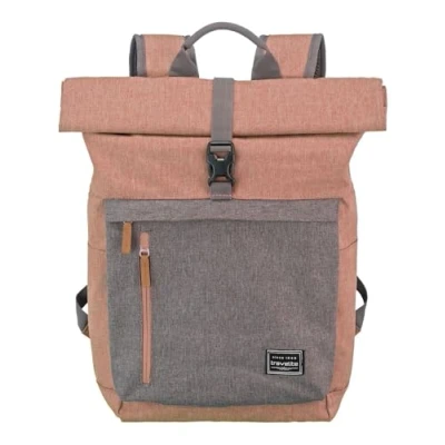 Imagen de travelite mochila para equipaje de mano con compartimento portátil, 15.6 pulgadas, serie BASICS Daypack Rollup: práctica función enrollable, 60 cm, 35 litros, 800 gramos, Rosa/Gris