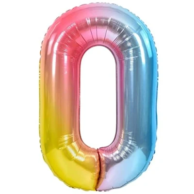 Imagen de Globo Cumpleaños 10 20 30 40 50 60 70 80 90 Número 0 Pastel Multicolor Gigante, XXL de 100cm. Decoración Cumpleaños. Aire o Helio.
